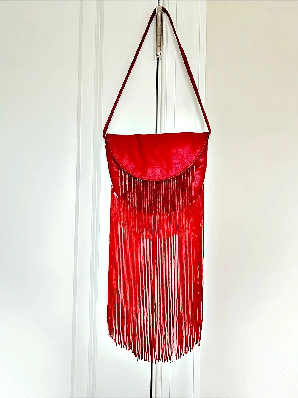 Armani Exchange Red Leather Fringe Shoulder Bag